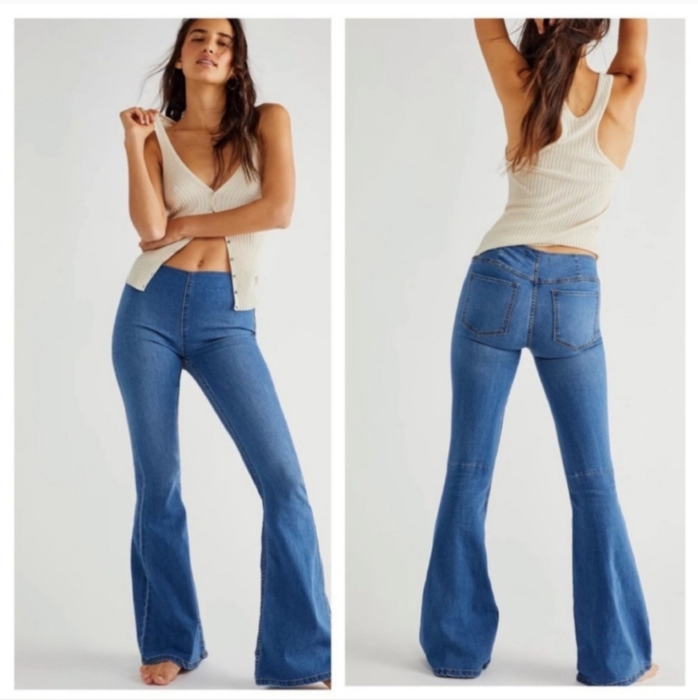 Free People Penny Pull On Flare Leg Jeans Women’s 26 High Waist Denim Boho Y2K